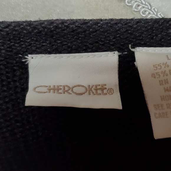 VINTAGE 90s Cherokee Black Cotton Blend Loose Knit Long Sleeve Full-zip Cardigan - Picture 13 of 14
